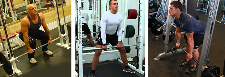 Классическая становая тяга, тяга «сумо», румынская тяга в тренажере Смита.